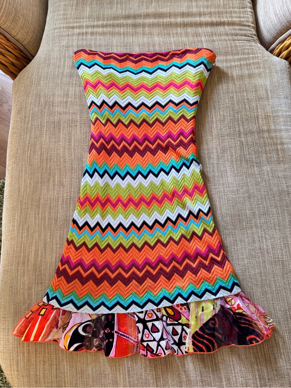 Vintage Y2K Ginger & Java Silk Chevron Mini Dress